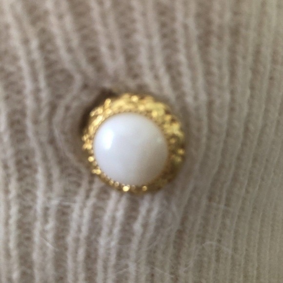 Vintage Sideffects Cream Knit Lambswool Angora Rabbit Hair Sweater Pearls M - Picture 6 of 9